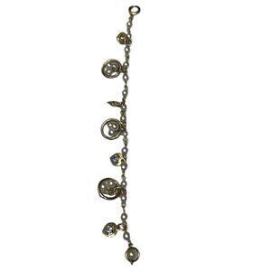 Vintage silver colored bracelet faux pearls hearts blue colored stones EVC